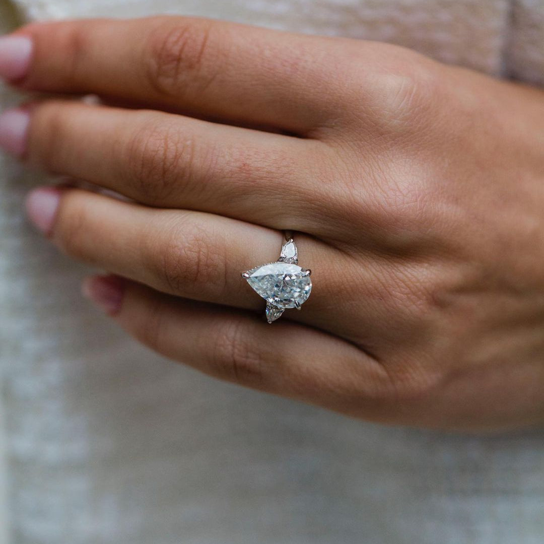 Pear Three Stone Lab Grown Diamond Engagement Ring