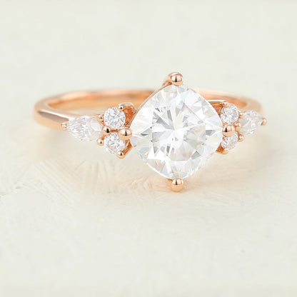 Cushion Cluster Lab-Grown Diamond Engagement Ring