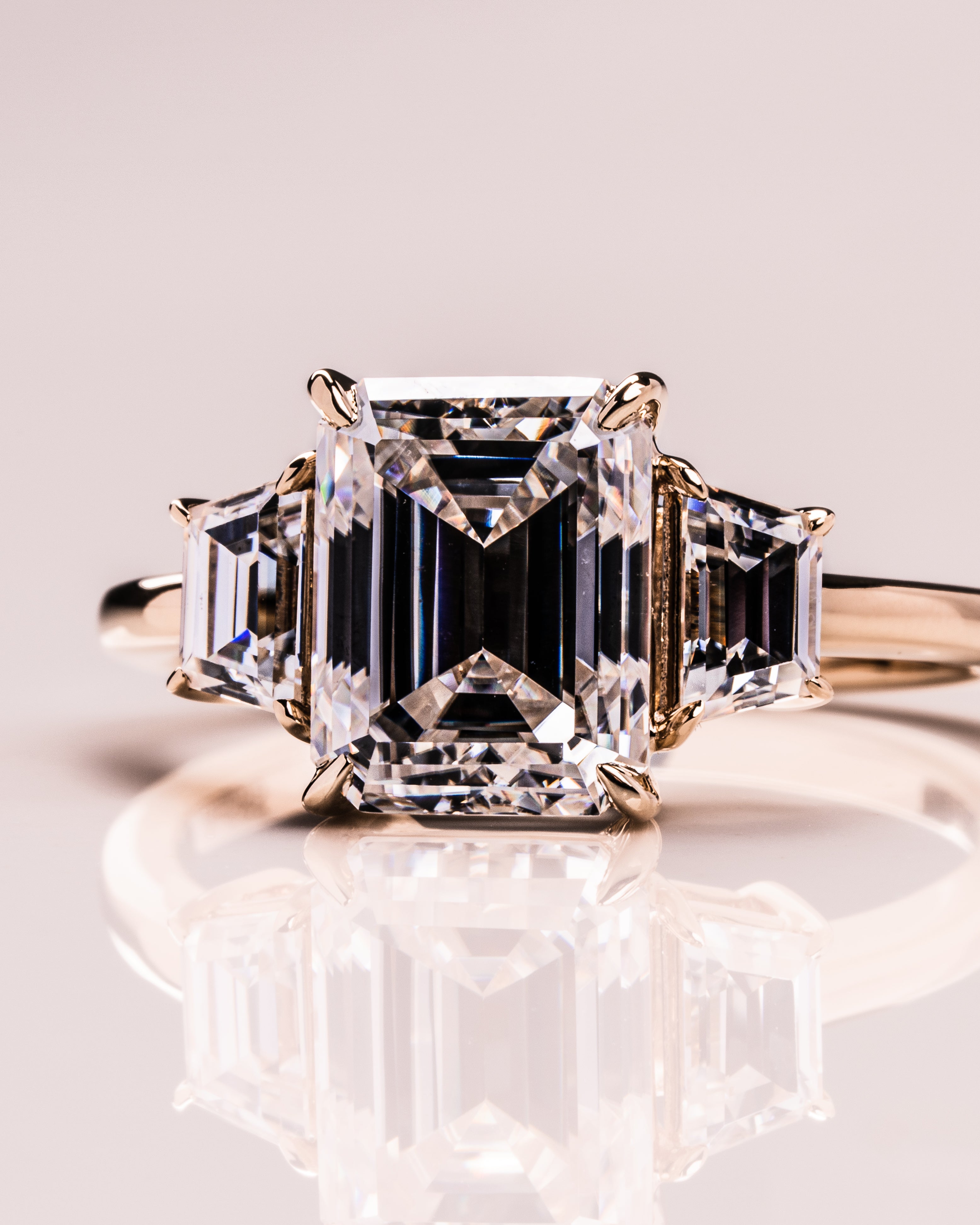 0.66 CT Emerald Cut Three Stone Moissanite Engagement Ring 4