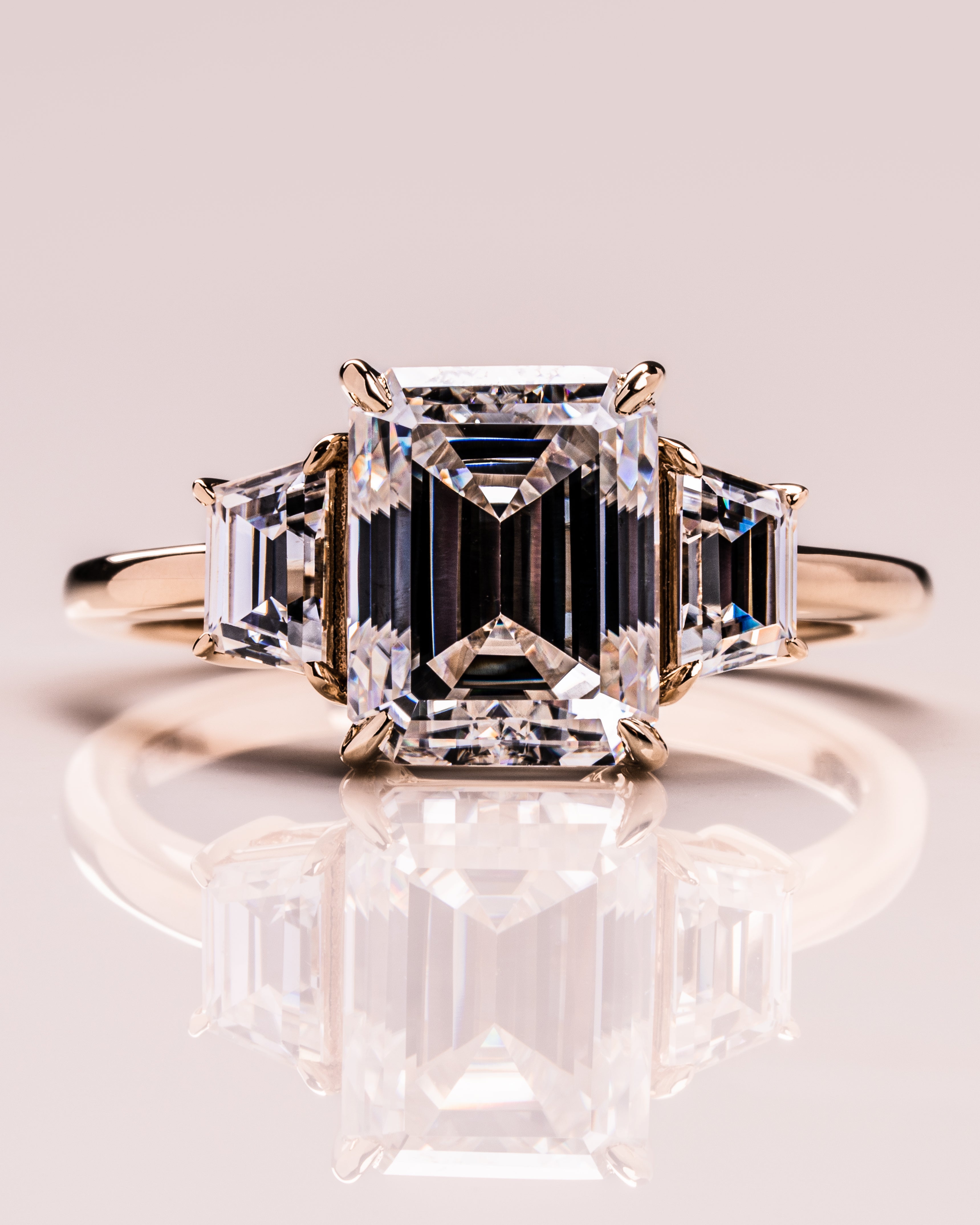 0.66 CT Emerald Cut Three Stone Moissanite Engagement Ring 2