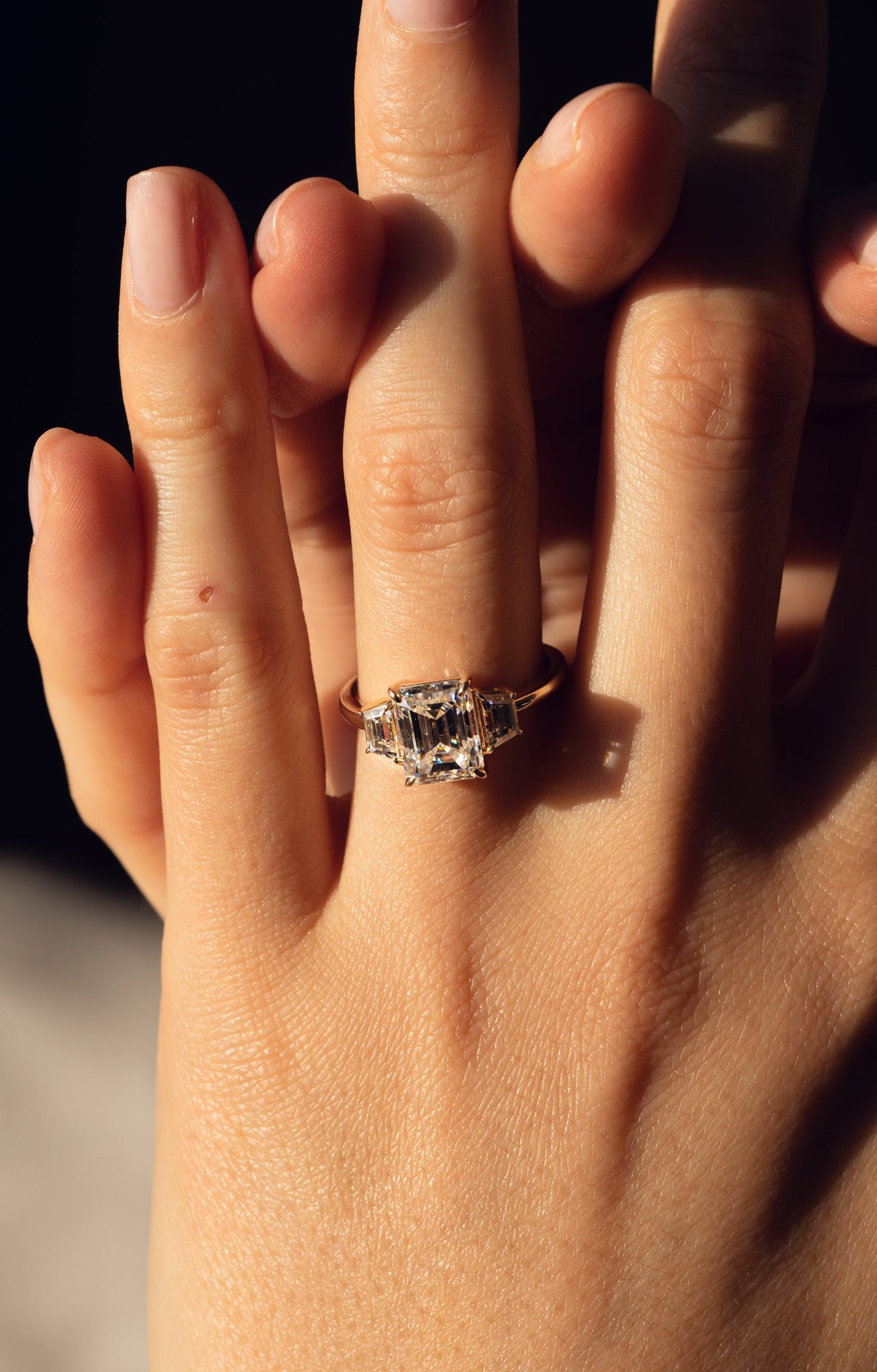 0.66 CT Emerald Cut Three Stone Lab Grown Diamond Engagement Ring