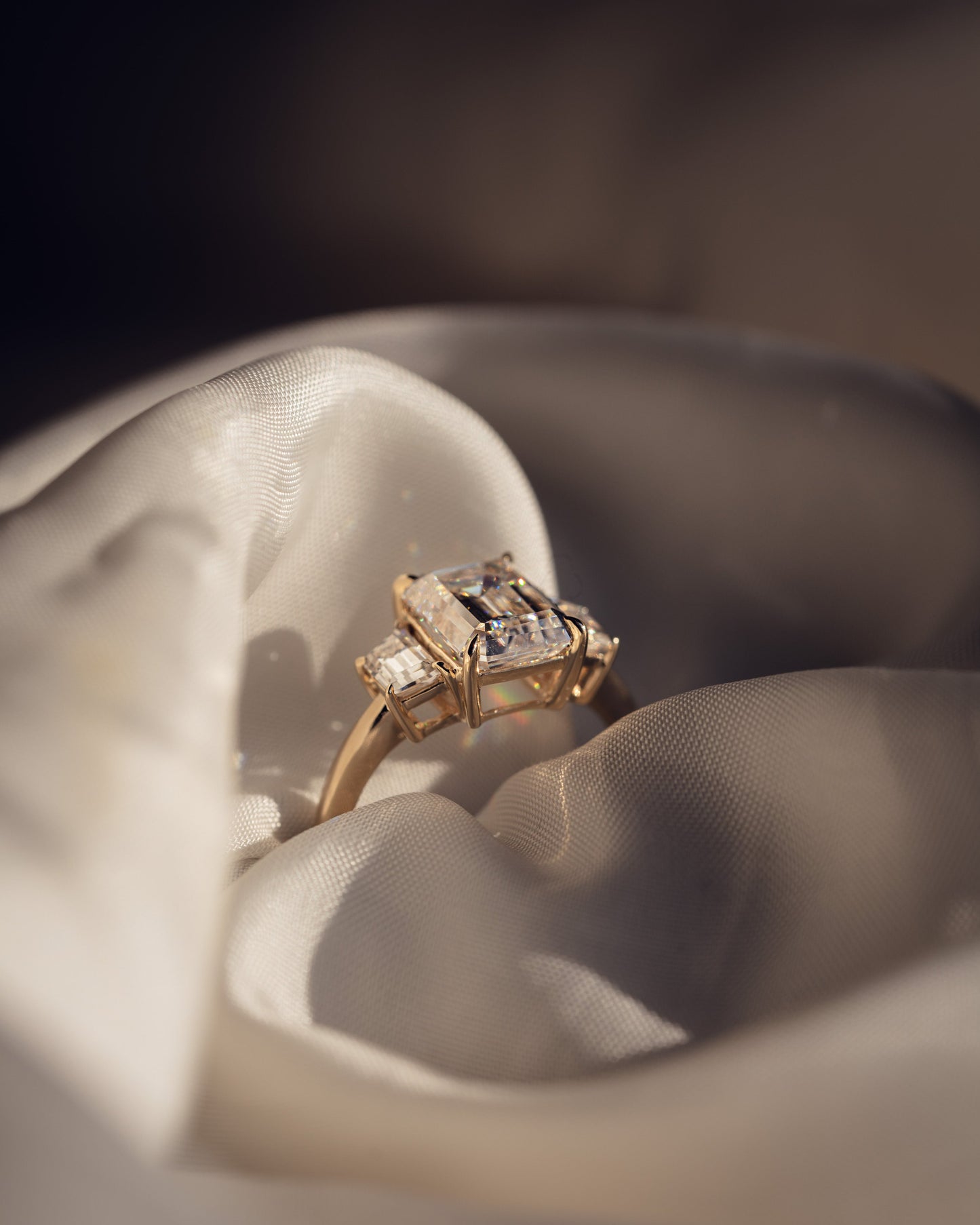 0.66 CT Emerald Cut Three Stone Lab Grown Diamond Engagement Ring