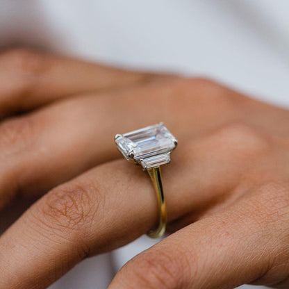 Emerald Three Stone Lab Grown Diamond Engagement Ring