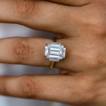 Emerald Three Stone Lab Grown Diamond Engagement Ring