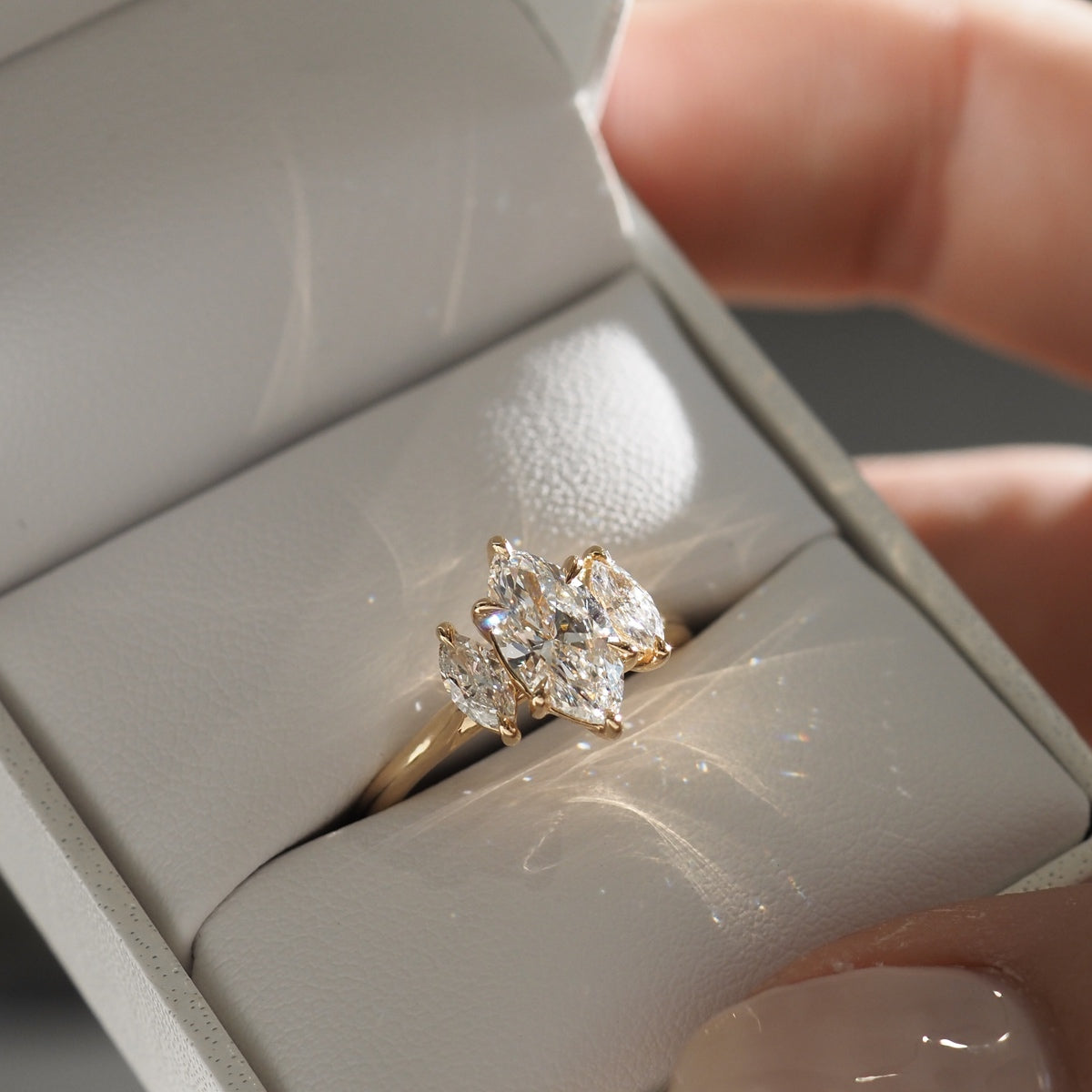 Stunning 1.3 CT Marquise Moissanite Engagement Ring with Three Stone Design 3