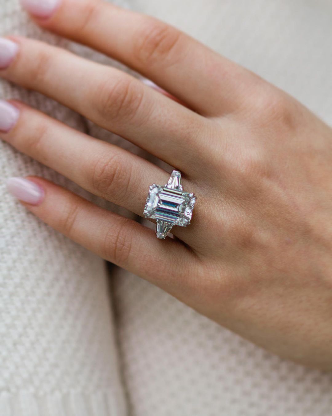 7.2 CT Emerald Cut Three Stone Moissanite Engagement Ring 6