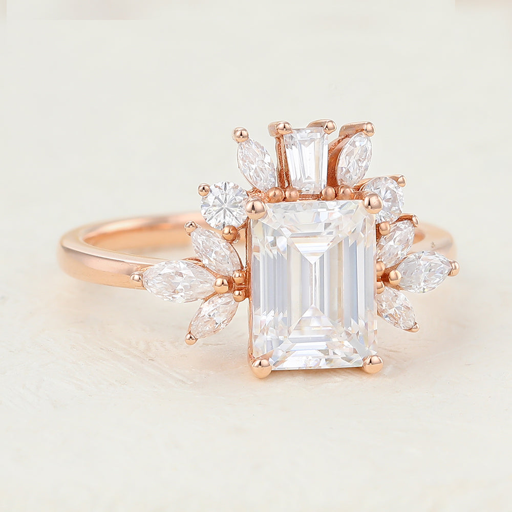 Emerald Cluster Lab-Grown Diamond Engagement Ring
