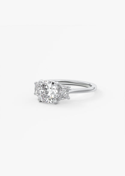 Cushion Three Stone Lab Grown Diamond Engagement Ring