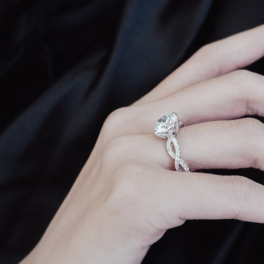 Round Crisscross Pave Lab Grown Diamond Engagement Ring