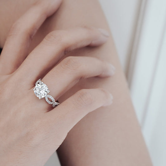 Round Crisscross Pave Lab Grown Diamond Engagement Ring