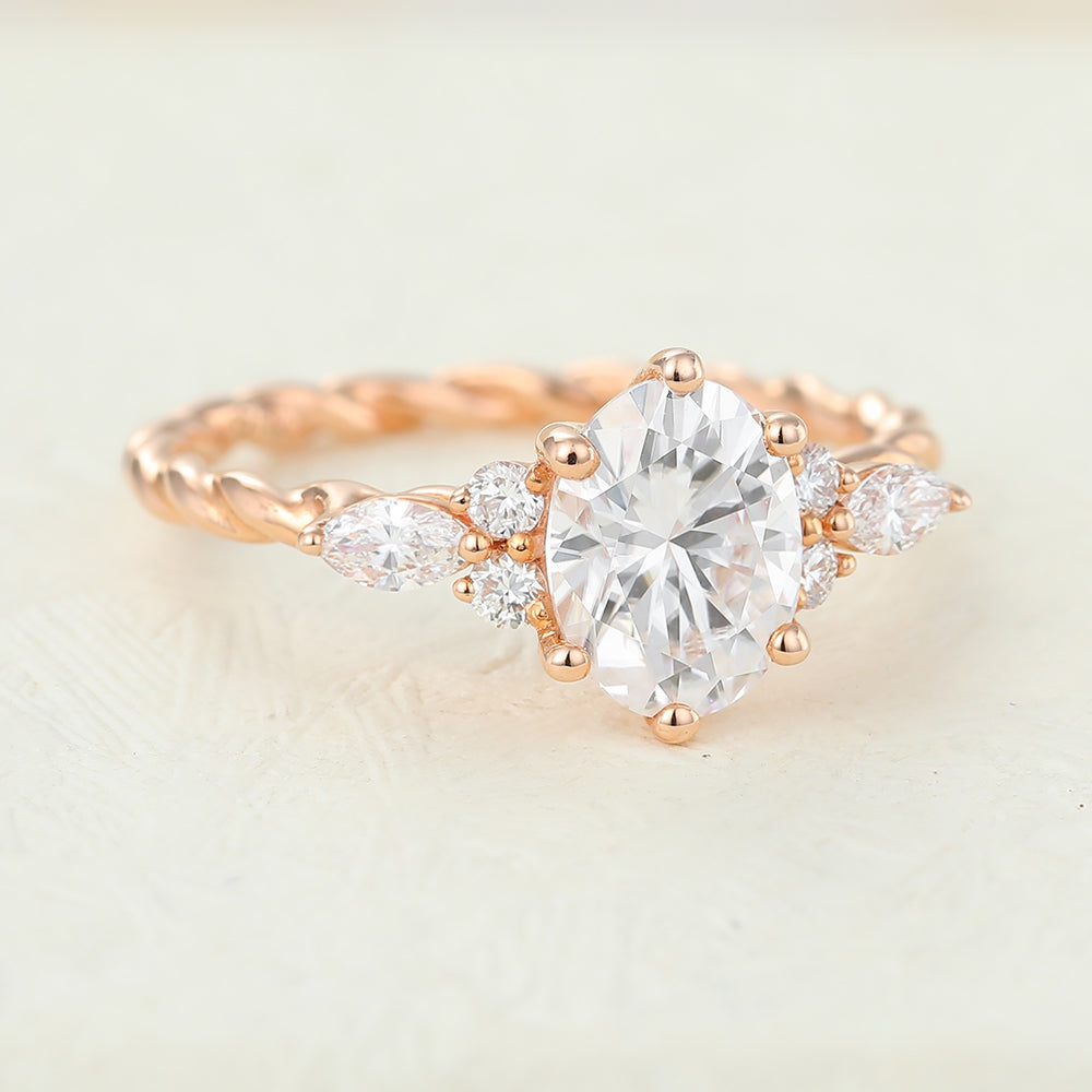 Oval Cluster Twisted Shank Lab-Grown Diamond Engagement Ring