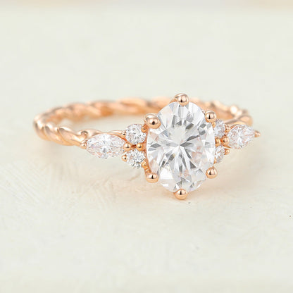 Oval Cluster Twisted Shank Lab-Grown Diamond Engagement Ring