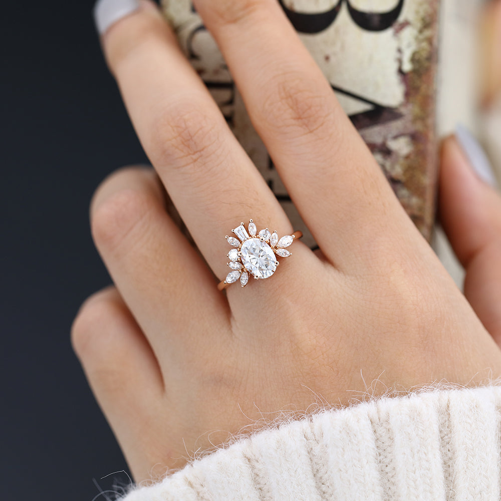Oval Cluster Lab-Grown Diamond Engagement Ring