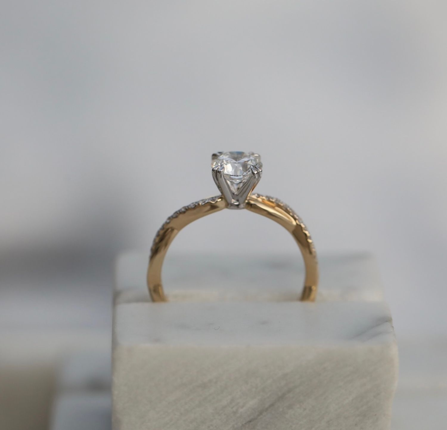 Round Cut Twisted Shank Pave Lab Grown Diamond Engagement Ring