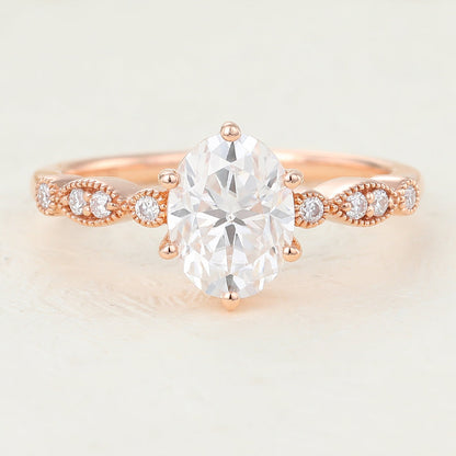 Oval Vinatge Pave Lab-Grown Diamond Engagement Ring