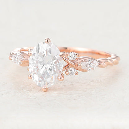 1.33 CT Oval Shaped Moissanite Cluster Engagement Ring 4