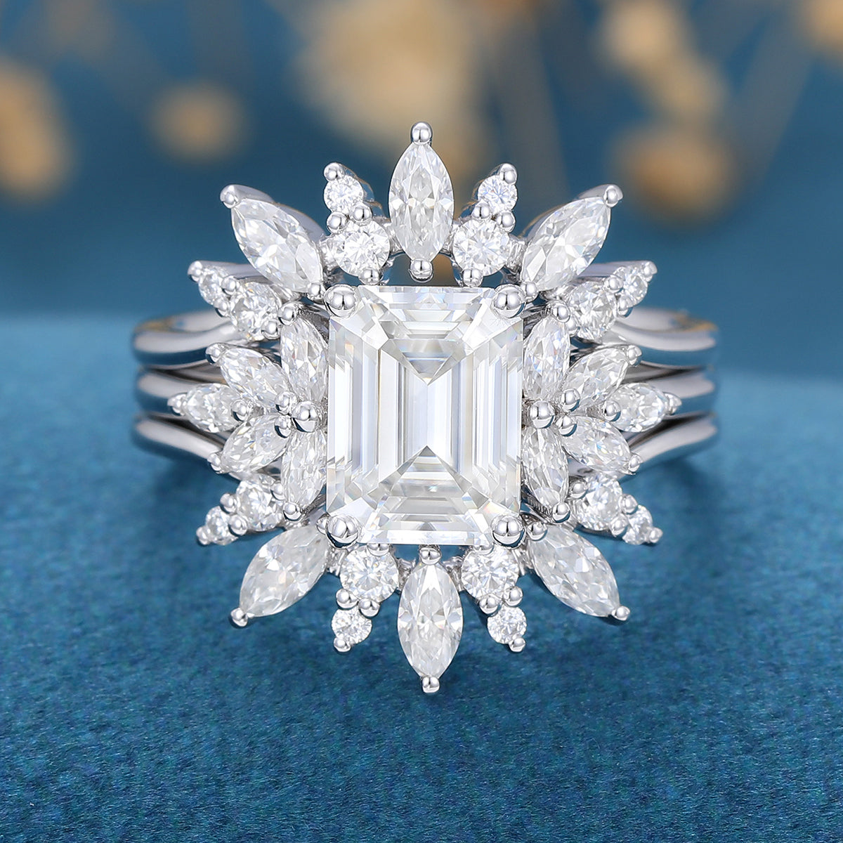 Emerald Cluster Lab Grown Diamond Bridal Set