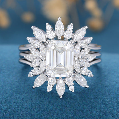Emerald Cluster Lab Grown Diamond Bridal Set