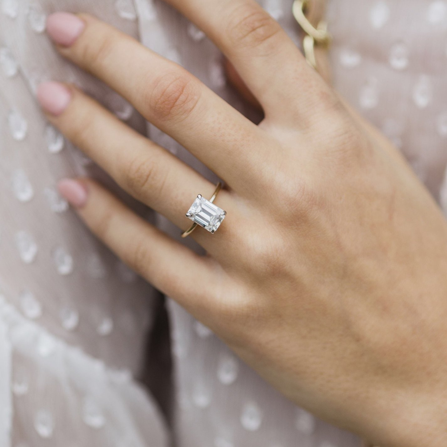 Emerald Solitaire Lab Grown Diamond Engagement Ring