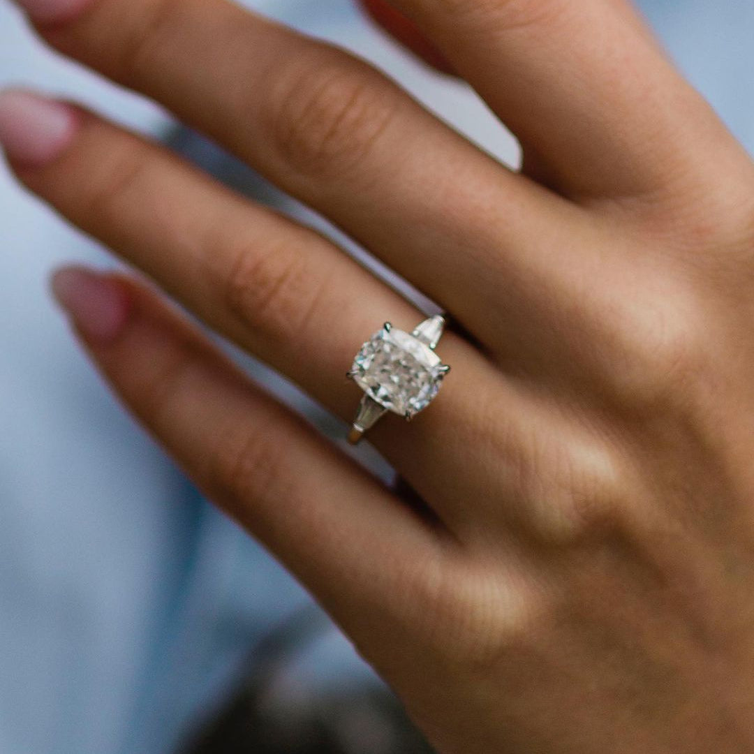 Cushion Three Stone Lab Grown Diamond Engagement Ring
