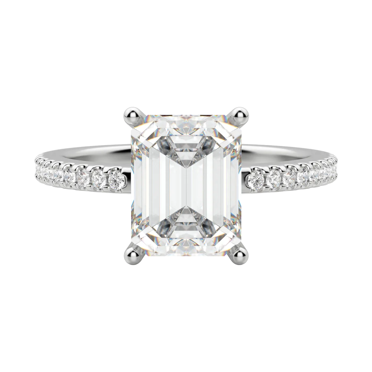 2.30 CT Emerald Solitaire Moissanite Engagement Ring With Pave Setting 3