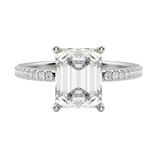 2.30 CT Emerald Solitaire Moissanite Engagement Ring With Pave Setting 3