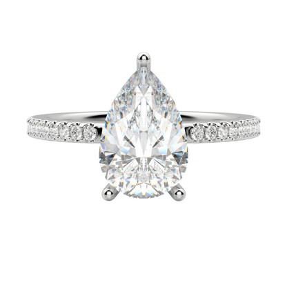 1.33 CT Pear Cut Solitaire Pave Moissanite Engagement Ring 3