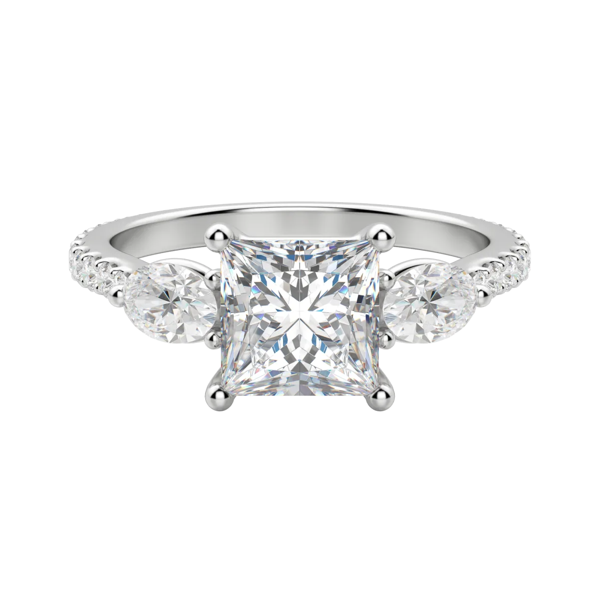 2.78 CT Princess 3 Stone Moissanite Engagement Ring 4