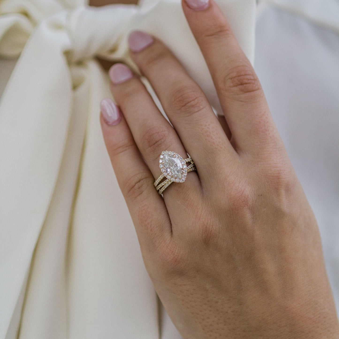 Marquise Halo & Pave Lab Grown Diamond Engagement Ring
