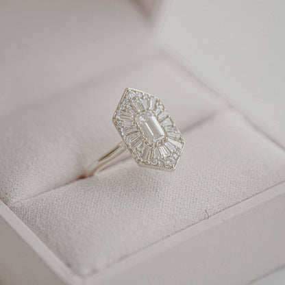 0.56 CT Emerald Cut Ballerina Art Deco Moissanite Diamond Engagement Ring