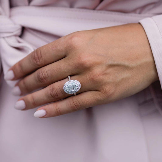 Oval Double Halo & Pave Lab Grown Diamond Engagement Ring