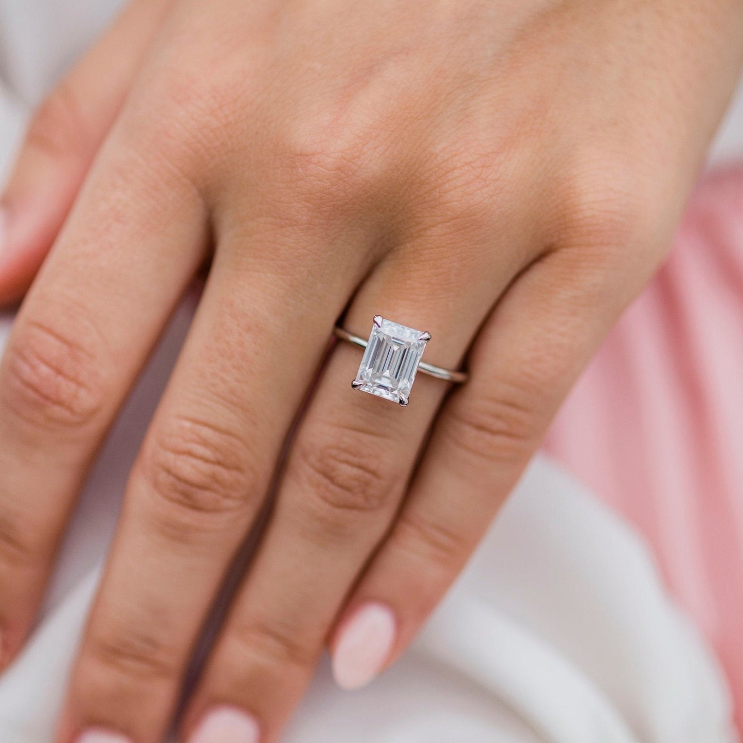 Emerald Solitaire Lab Grown Diamond Engagement Ring