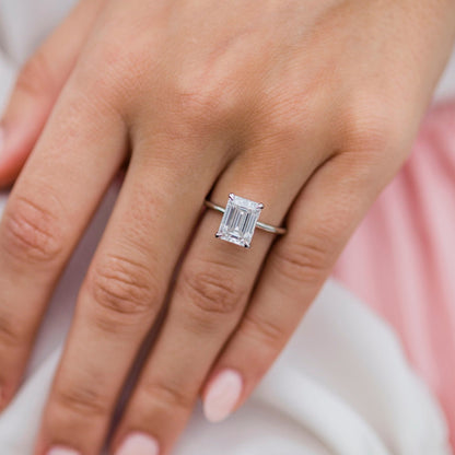Emerald Solitaire Lab Grown Diamond Engagement Ring
