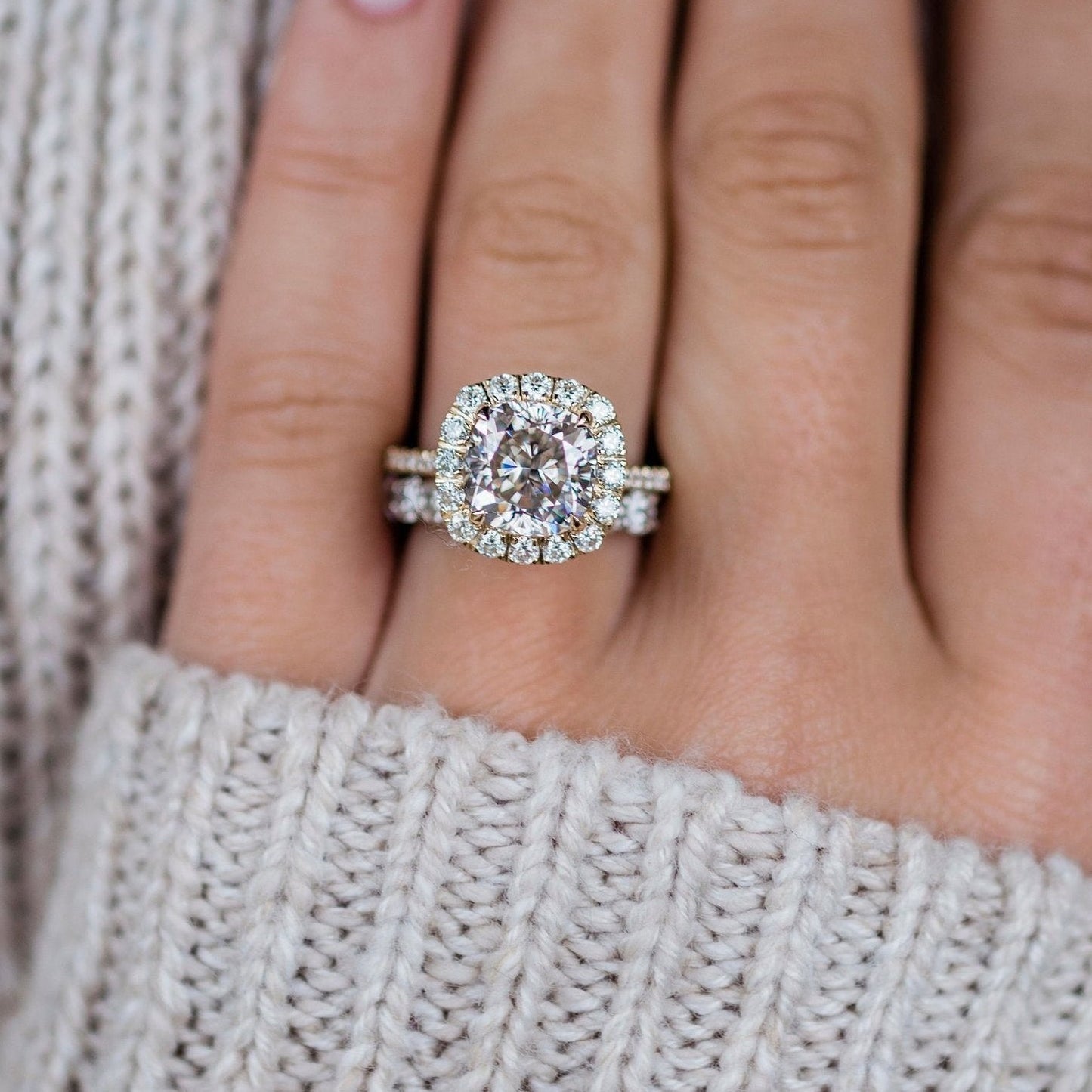 Cushion Halo & Pave Lab Grown Diamond Engagement Ring