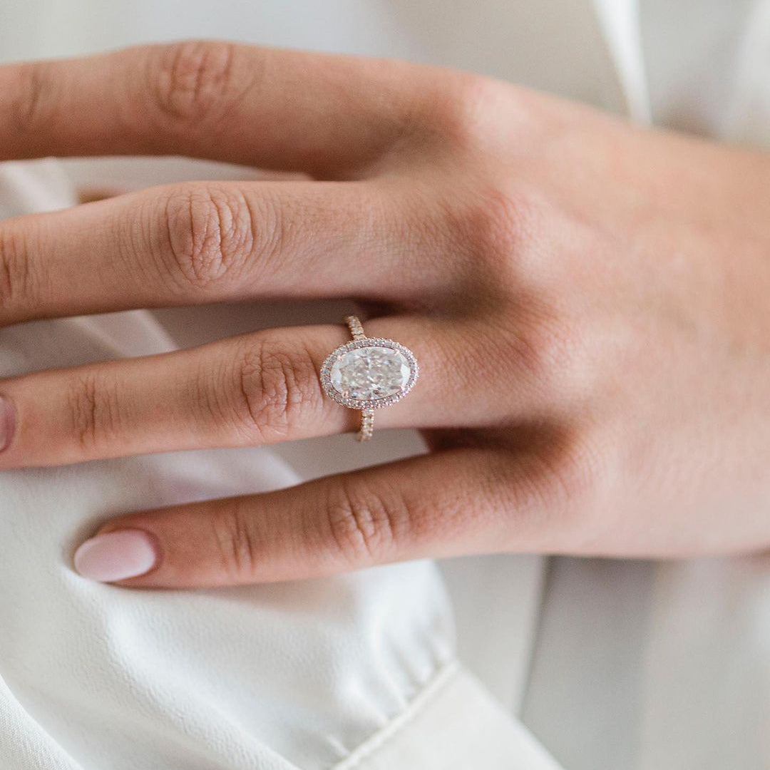 Oval Halo & Pave Lab Grown Diamond Engagement Ring
