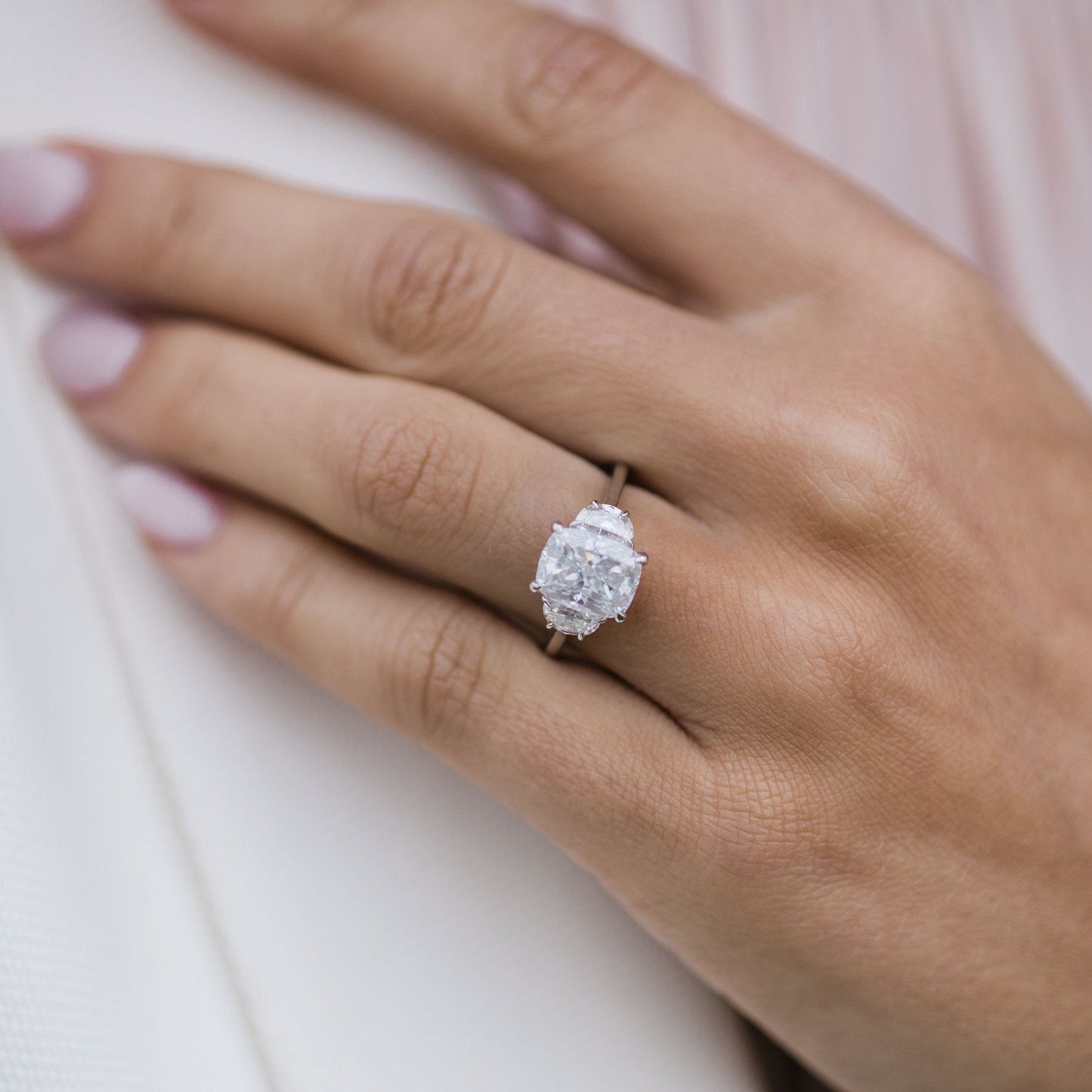 Elongated Cushion Three Stone Lab Grown Diamond Engagement Ring