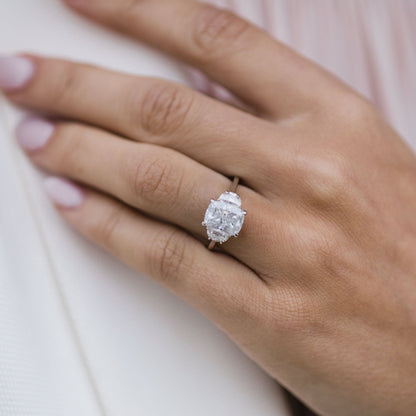 Elongated Cushion Three Stone Lab Grown Diamond Engagement Ring