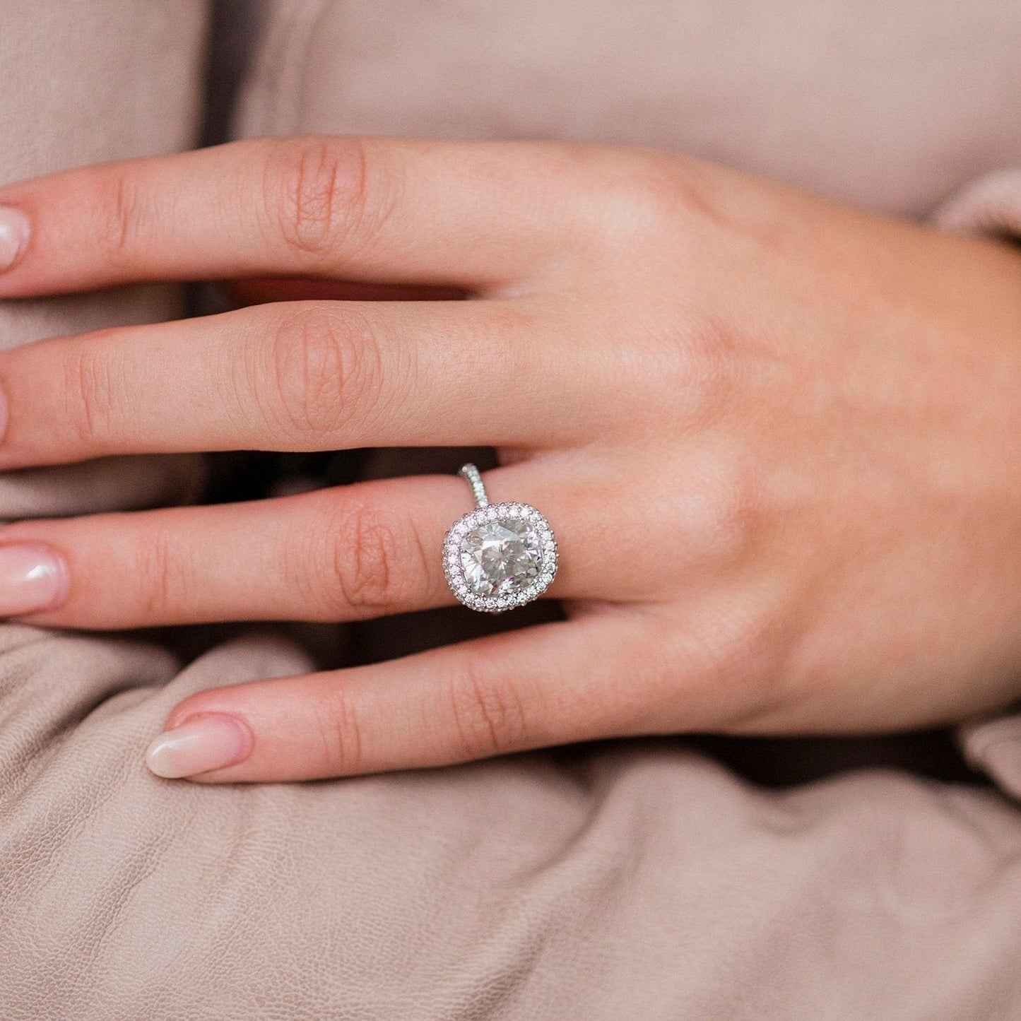 Cushion Halo & Pave Lab Grown Diamond Engagement Ring