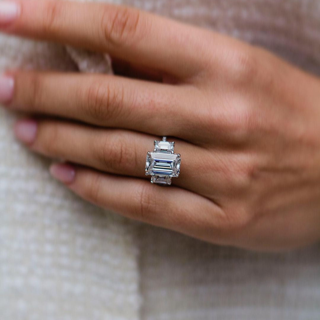 Emerald Three Stone Lab Grown Diamond Engagement Ring