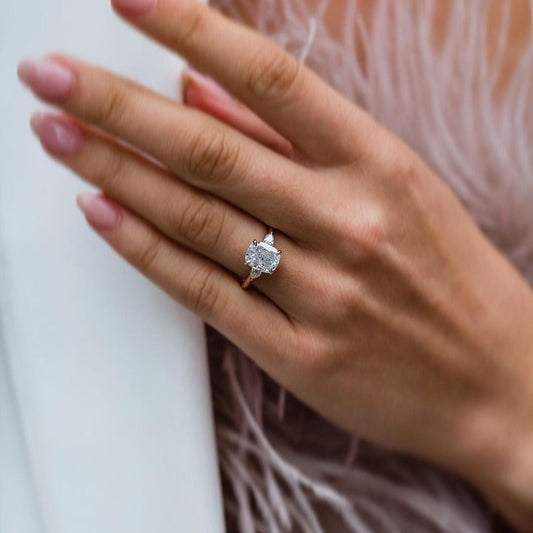 Cushion Three Stone Lab Grown Diamond Engagement Ring