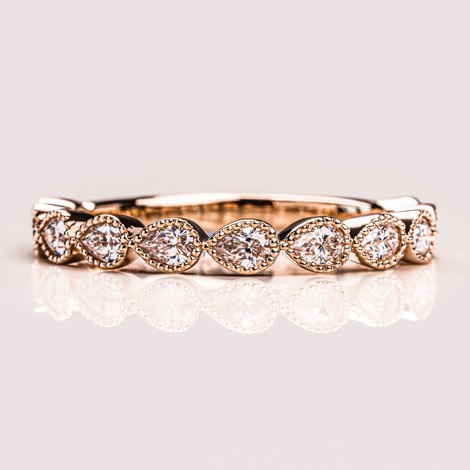 0.8 TCW Pear Milgrain Lab Grown Diamond Wedding Band