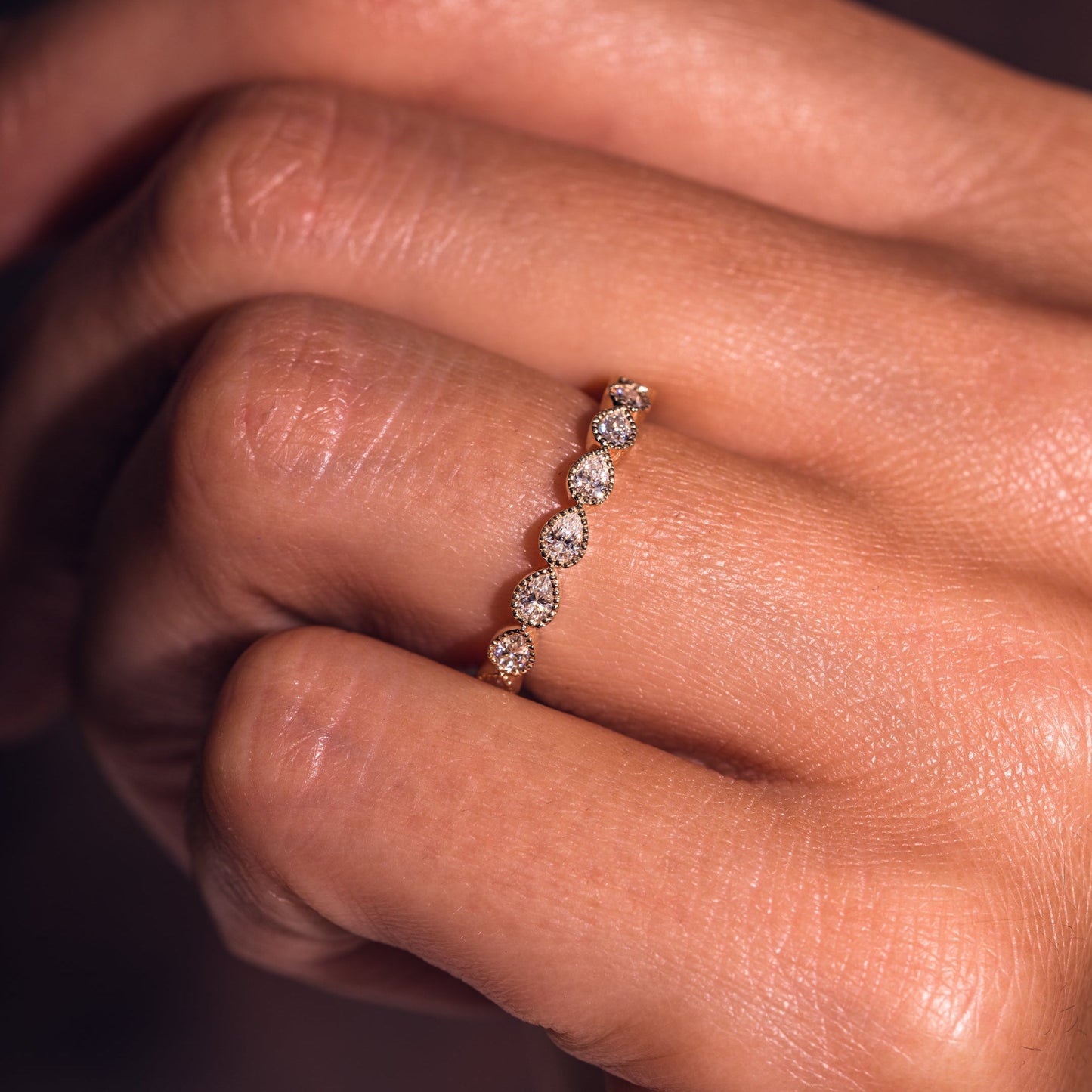 0.8 TCW Pear Milgrain Lab Grown Diamond Wedding Band