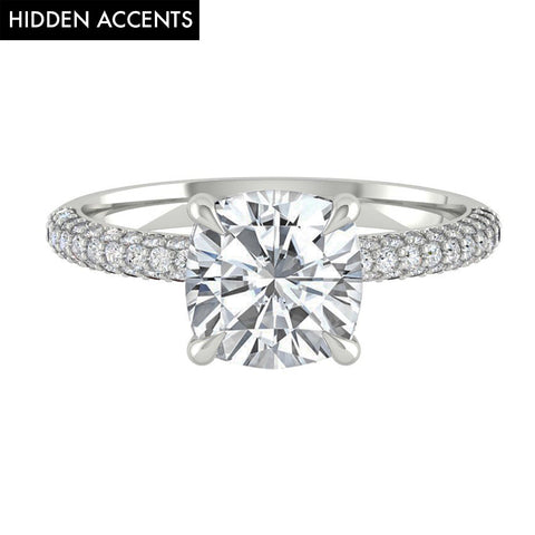 1.7 CT Cushion Hidden Halo Pave Moissanite Engagement Ring 4