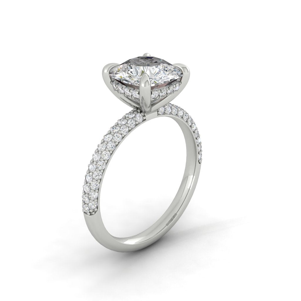 1.7 CT Cushion Hidden Halo Pave Moissanite Engagement Ring 5