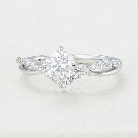 0.41 CT Round Shaped Moissanite Cluster Engagement Ring 3