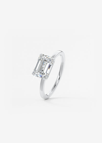 Emerald East West Solitaire Lab Grown Diamond Engagement Ring
