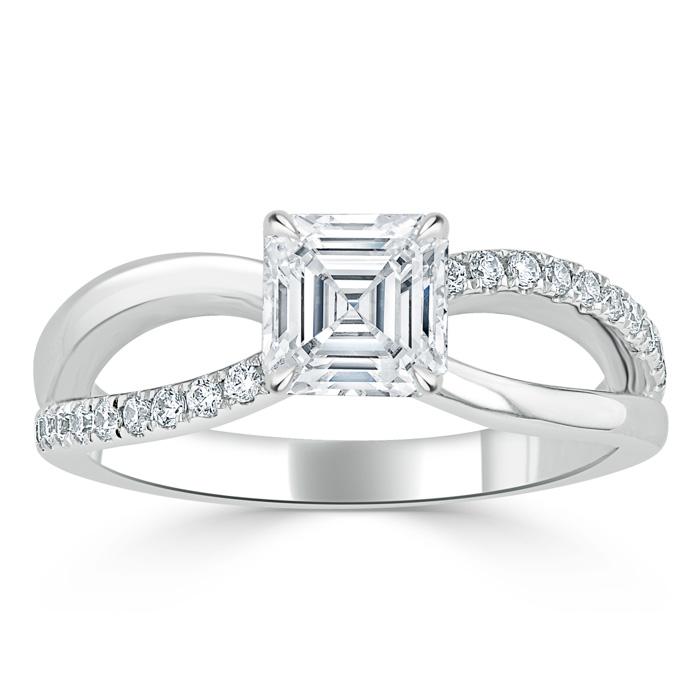 0.75 CT Asscher Cut Solitaire Split Shank Style Moissanite Engagement Ring 2