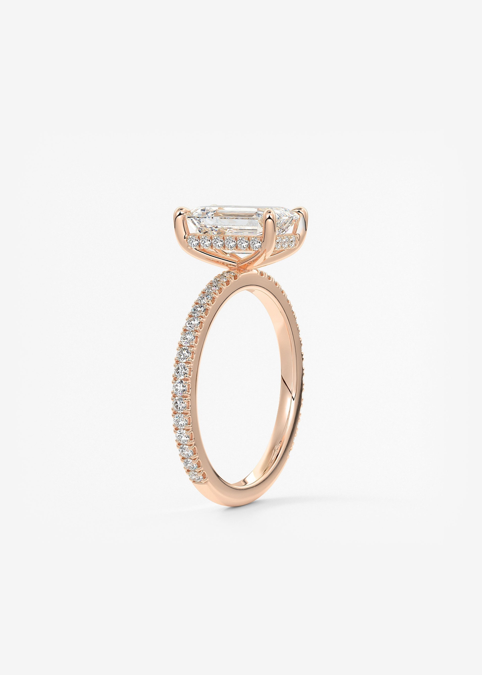 Emerald Hidden Halo Pave Lab Grown Diamond Engagement Ring