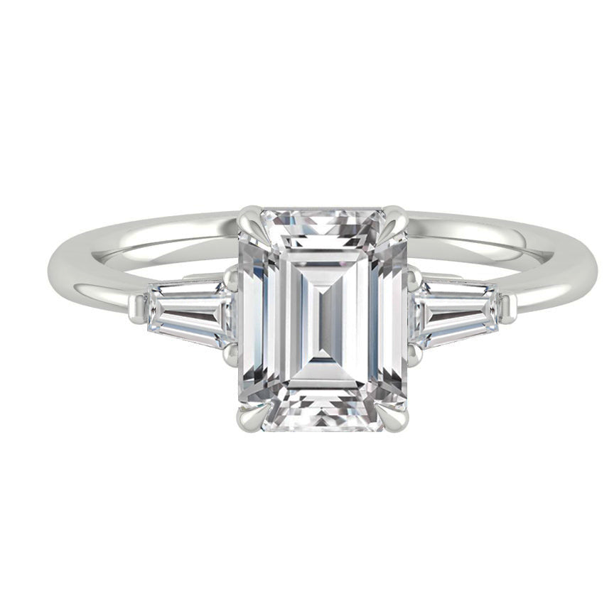 1.9 CT Emerald Cut Three Stone Moissanite Engagement Ring 9