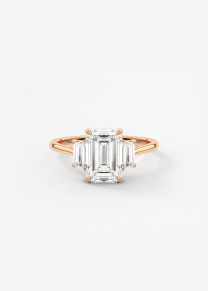 Emerald Three Stone Lab Grown Diamond Engagement Ring